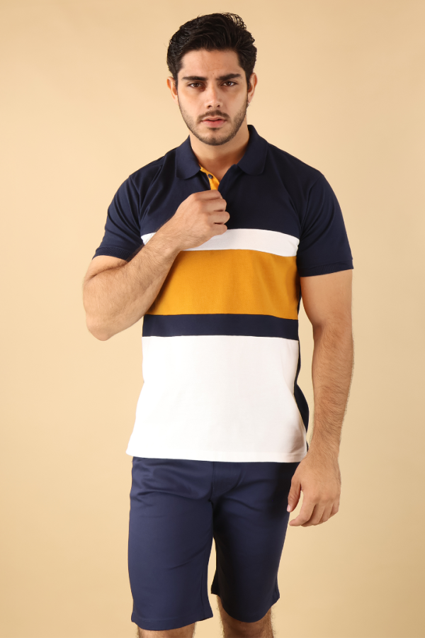 Playera Polo Para Hombre Diseño Combinado Casual Slim Fit Manga Corta